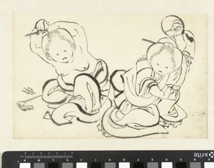 Két nő frizurát vág alkotó: attributed to Katsushika Hokusai