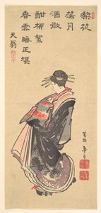 Egy kurtizán a felvonuláson, sokféle ruhában alkotó: Katsushika Hokusai