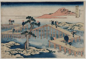 Egy ókori kép a nyolcrészes hídról Mikawa tartományban (a tartományok híres hídjaira című sorozatból) alkotó: Katsushika Hokusai