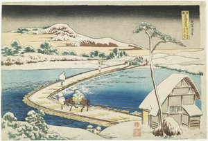 A pontonhíd ősi képe Sanóban, Ko_zuke tartományban, 1833-1834 alkotó: Katsushika Hokusai