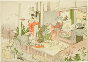An Artisan’s Shop, a The Mist of Sandara (Sandara kasumi) című albumról alkotó: Katsushika Hokusai