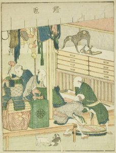 Páncélos (Yoroi takumi), a "Kelet mulatságainak képeskönyve (Ehon Azuma asobi)" című illusztrált könyvből alkotó: Katsushika Hokusai