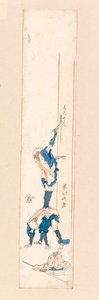 Egy férfi hátán álló művész egy oszlopra ír, 1820 körül (színes fametszet) alkotó: Katsushika Hokusai