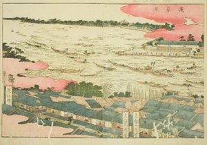 Asakusa Fesztivál (Asakusa matsuri), a "Keleti mulatságok képeskönyve (Ehon Azuma asobi)" című illusztrált könyvből alkotó: Katsushika Hokusai