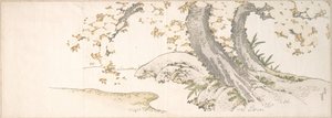 Virágzó cseresznyefák egy patak partján alkotó: Katsushika Hokusai