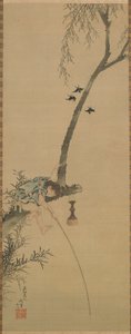 Egy fa száráról horgász fiú, Edo-korszak, 1839. alkotó: Katsushika Hokusai