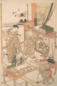 Kínai fiúk, akik írni és festeni tanulnak, kb. 1785. alkotó: Katsushika Hokusai
