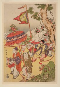 Kínai gyerekek játszanak a fenyő mellett alkotó: Katsushika Hokusai