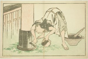 Kézműves, aki a templomon dolgozik, Hokusai valósághű festményeinek képeskönyvéből (Hokusai shashin gafu) alkotó: Katsushika Hokusai