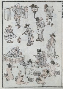Mindennapi gesztusok, egy mangából (színes fametszet) alkotó: Katsushika Hokusai