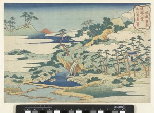 Jogaku szent kútja Jogaku reisen (cím a tárgyon) Nyolc kilátás a Ryukyu-szigetekről (sorozat címe) Ryukyu hakkei (sorozat címe az objektumon) alkotó: Katsushika Hokusai