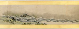 Részlet a kézi tekercsről különféle képekkel, Edo-korszak, 1839-es tinta és színes papíron