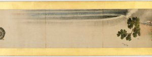Részlet a kézi tekercsről különféle képekkel, Edo-korszak, 1839-es tinta és színes papíron alkotó: Katsushika Hokusai