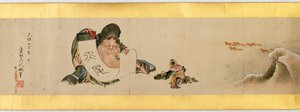 Részlet a kézi tekercsről különféle képekkel, Edo-korszak, 1839-es tinta és színes papíron alkotó: Katsushika Hokusai
