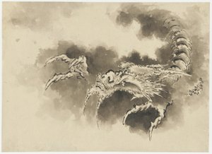 Felhőkből előbukkanó sárkány, Edo-korszak (tinta papíron) alkotó: Katsushika Hokusai