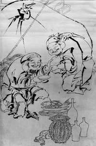 Ebisu és Daikoku Újévi Fesztivál ünneplése, 18-19. század. alkotó: Katsushika Hokusai