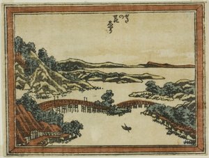 Evening Glow at Seta (Seta no sekisho), az Omi nyolc képe sorozatból rézkarc stílusban (Doban Omi hakkei) alkotó: Katsushika Hokusai