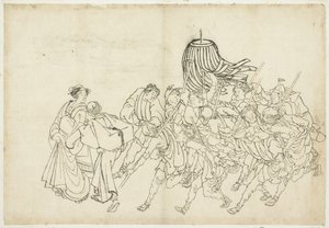 Fesztiváljukra vonuló tűzoltók, 1615-1868 (tinta papíron) alkotó: Katsushika Hokusai