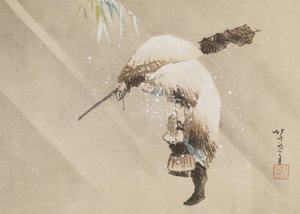 Hálóját cipelő halász a hóban, c. 1821 (tinta, szín és gofun papíron) alkotó: Katsushika Hokusai