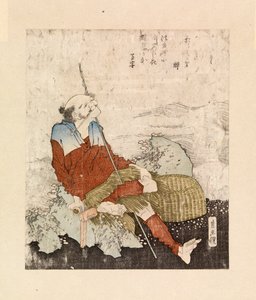 A patak mellett dohányzó halász, 1835 körül (színes fametszet) alkotó: Katsushika Hokusai