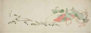 Virágok és tavaszi zöldek egy kalapban alkotó: Katsushika Hokusai