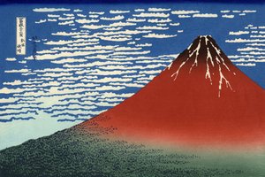 Fuji, Hegyek tiszta időben, "36 Views of Mount Fuji", pub. 1831 alkotó: Katsushika Hokusai