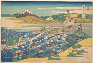 A Fuji-hegy a Tōkaidō-út Kanaya nevű állomásáról nézve (Tōkaidō Kanaya no Fuji), a „A Fuji-hegy harminchat látképe” (Fugaku sanjūrokkei) című sorozatból alkotó: Katsushika Hokusai