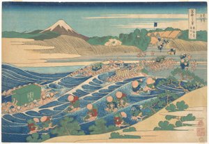 A Fuji-hegy a Tōkaidō-út Kanaya nevű állomásáról nézve (Tōkaidō Kanaya no Fuji), a „A Fuji-hegy harminchat látképe” (Fugaku sanjūrokkei) című sorozatból alkotó: Katsushika Hokusai