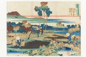 Tenchi császár verse a „Száz költő száz verse, a dajka magyarázatával” című sorozatból alkotó: Katsushika Hokusai