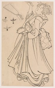 Lány, aki harcossal és tollaslabdával játszik, 18. század vége – 19. század eleje. alkotó: Katsushika Hokusai