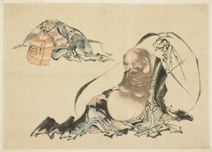 Toitai és Asahina Saburo fekvő (2) Vázlat) alkotó: Katsushika Hokusai