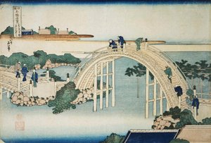 Púpos híd a Kameido Tenjin híd mellett, 1827 és 1830 között. alkotó: Katsushika Hokusai