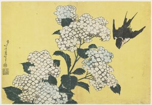 Hortenzia és fecske, 1832 körül alkotó: Katsushika Hokusai