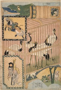 Japán ketrec és mandzsúriai daruk egy készletből Óriás szalmaművek egy tisztességes attrakcióban alkotó: Katsushika Hokusai