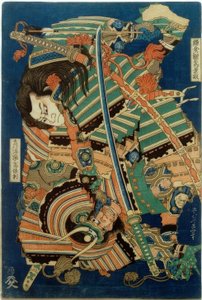 Kamakura no gongorô kagemasa und Torinoumi Yasaburô Yasunori alkotó: Katsushika Hokusai