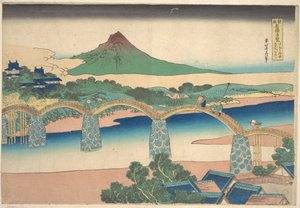 A Kintai-híd Suō tartományban (Suō no kuni Kintaibashi), a „Különféle tartományok híres hídjainak látképei” (Shokoku meikyō kiran) című sorozatból alkotó: Katsushika Hokusai
