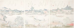 Komagata Csarnok és O-umaya folyópart, a "Lóválogatás (Uma zukushi)" sorozatból alkotó: Katsushika Hokusai