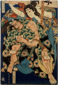 Kusunoki Tamonmaru Masashige és Yao no bettô Tsunehisa alkotó: Katsushika Hokusai