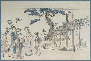 Hölgyek a Kameido-i Wisteria Gardensbe látogató (faminta) alkotó: Katsushika Hokusai