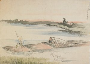 Táj: csónakos tutajánál, 18. század vége – 19. század eleje. alkotó: Katsushika Hokusai