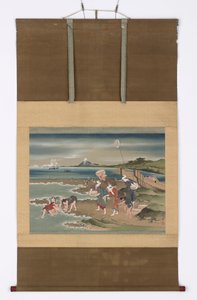 Táj: kagylógyűjtők a parton, 18. század vége-19. század eleje. alkotó: Katsushika Hokusai