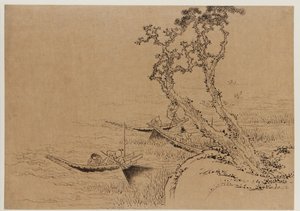 Táj: csónakból halászó alakok, 18. század vége – 19. század eleje. alkotó: Katsushika Hokusai