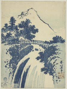 Táj vízeséssel, chuban nyomatok cím nélküli sorozatából alkotó: Katsushika Hokusai