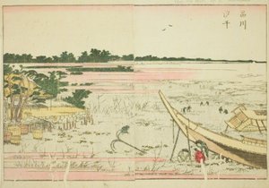 Apály Shinagawában (Shinagawa shiohi), a "Keleti mulatságok képeskönyve (Ehon Azuma asobi)" című illusztrált könyvből alkotó: Katsushika Hokusai