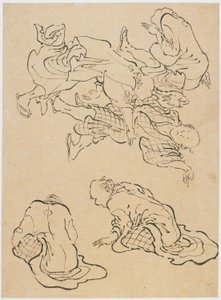 Táncoló férfiak és különféle figurák, 18. század vége – 19. század eleje. alkotó: Katsushika Hokusai