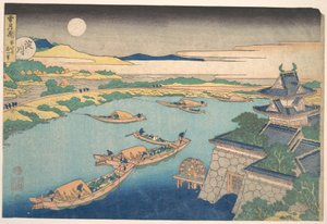 Holdfény a Yodo-folyón (Yodogawa), a „Hó, hold és virágok” (Setsugekka) című sorozatból alkotó: Katsushika Hokusai