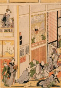 Újév napja az Ogi-ya Teaházban. c.1810 (színes fatömbnyomat) (a készletet lásd: 277765 és 277797-277798) alkotó: Katsushika Hokusai