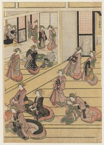 Újévi napok az Ogi-ya Teaházban. c.1810 (színes fatömbnyomat) (a készlethez lásd: 277795-277797) alkotó: Katsushika Hokusai