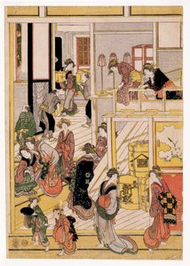 Ogi-ya teaház újévi napjai, 1810 körül (fatömbnyomatok) (lásd még: 406534, 406535 és 406536) alkotó: Katsushika Hokusai