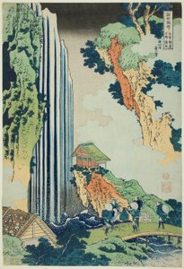 Ono-vízesés a Kisokaidō úton (Kisokaidō Ono no bakufu), a Tour of the Waterfalls in Various Provinces (Shokoku taki meguri) sorozatból alkotó: Katsushika Hokusai